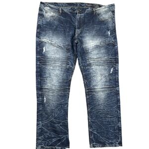 Southpole Jeans Men 46 Blue Crinkle Distressed Moto Biker Slim Fit Stretch Denim